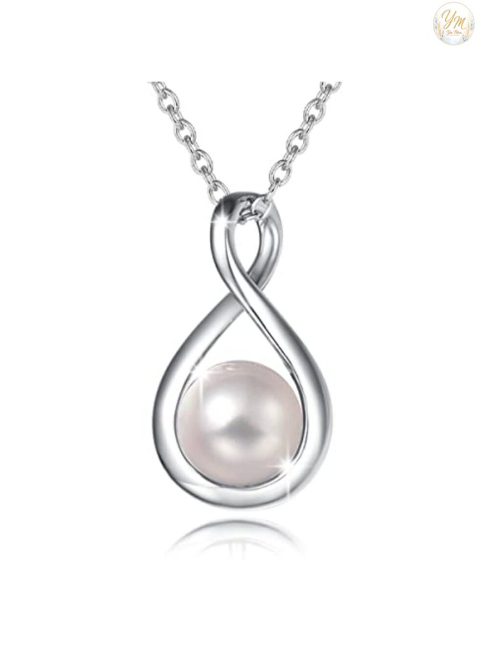 Sterling Silver Infinity Pearl Pendant Necklace 16-18 inch Adjustable Chain